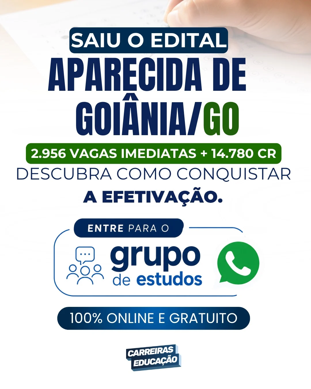Saiu o edital concurso Aparecida de Goiânia GO, 2.956 vagas imediatas mais 14.780 cadastro reserva, Carreiras Educação