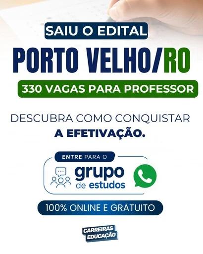 Saiu o edital concurso Porto Velho RO, 330 vagas para professor, Carreiras Educação